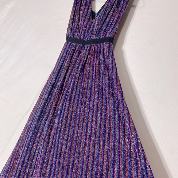 BCBGMaxAzria Metallic Stripe Pleated Gown Purple XXS - Picture 9 of 16